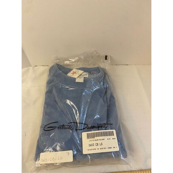 Gertrude Davenport Velour pullover top blue old stock top USA Large - Picture 5 of 5